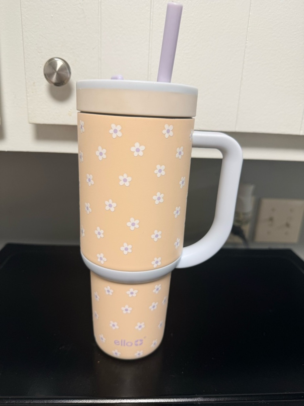 ello Peach Daisy Travel Tumbler with Straw